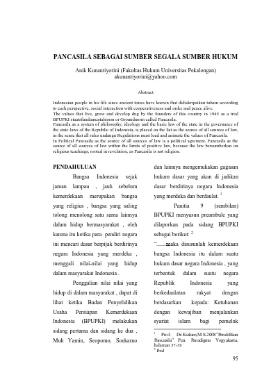 PANCASILA SEBAGAI SUMBER SEGALA SUMBER HUKUM