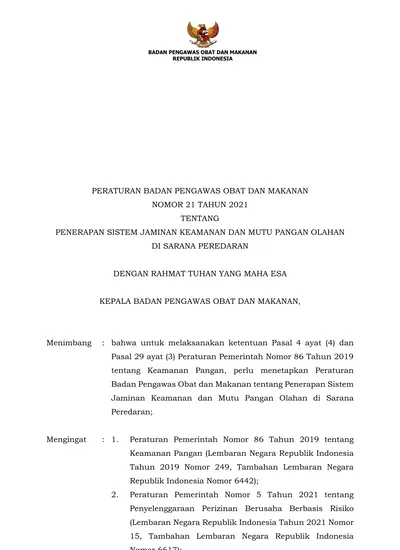 Peraturan Badan Pengawas Obat Dan Makanan Nomor Tahun Tentang