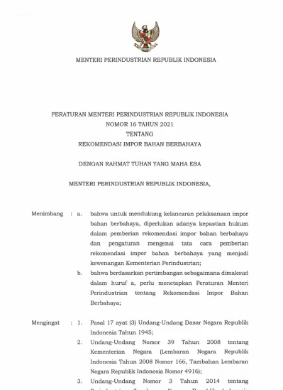 Menter Perindustrian Republik Indonesia Peraturan Menteri