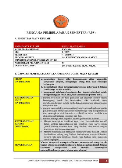 Rencana Pembelajaran Semester Rps