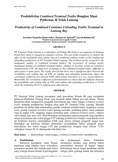 Petikemas Di Teluk Lamong Productivity Of Combined Container Unloading