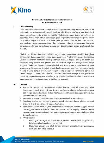 Pedoman Komite Nominasi Dan Remunerasi Pt Kino Indonesia Tbk