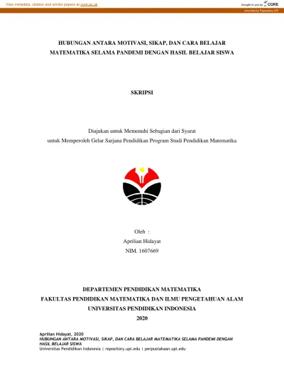 HUBUNGAN ANTARA MOTIVASI SIKAP DAN CARA BELAJAR MATEMATIKA SELAMA