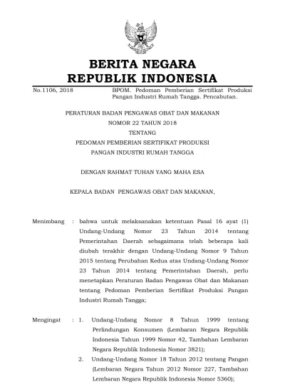 Berita Negara Republik Indonesia No Bpom Pedoman Pemberian