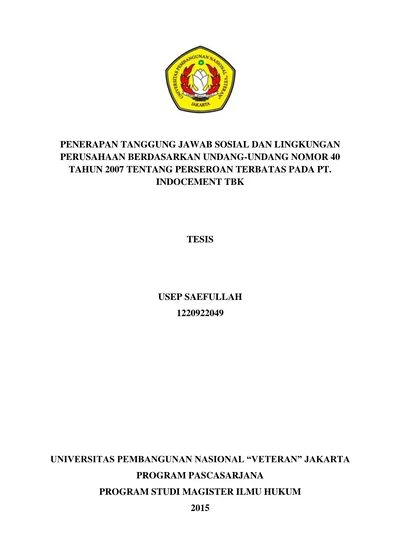 PENERAPAN TANGGUNG JAWAB SOSIAL DAN LINGKUNGAN PERUSAHAAN BERDASARKAN