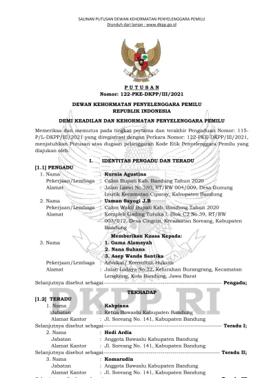 P U T U S A N Nomor Pke Dkpp Iii Dewan Kehormatan