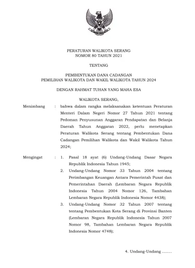 1 PERATURAN WALIKOTA SERANG NOMOR 80 TAHUN 2021 TENTANG PEMBENTUKAN