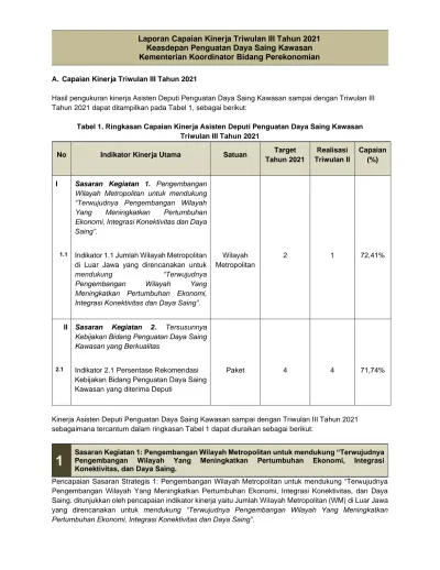 Laporan Capaian Kinerja Triwulan Iii Tahun Keasdepan Penguatan