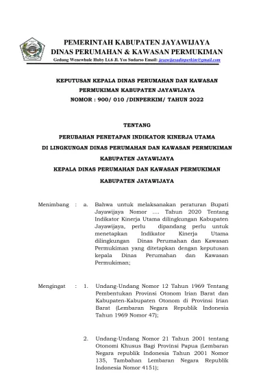 Pemerintah Kabupaten Jayawijaya Dinas Perumahan Kawasan Permukiman