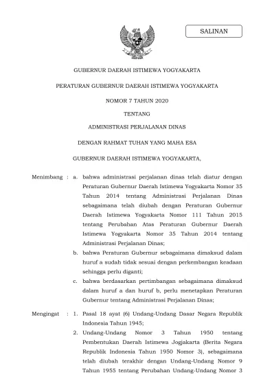 Gubernur Daerah Istimewa Yogyakarta Peraturan Gubernur Daerah Istimewa