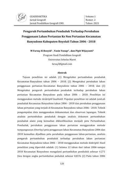 Pengaruh Pertumbuhan Penduduk Terhadap Perubahan Penggunaan Lahan