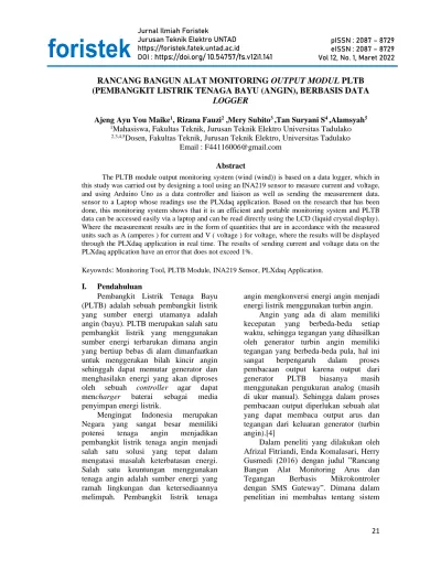 Rancang Bangun Alat Monitoring Output Modul Pltb Pembangkit Listrik