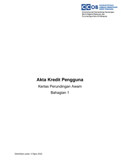 Akta Kredit Pengguna Kertas Perundingan Awam Bahagian 1 Diterbitkan