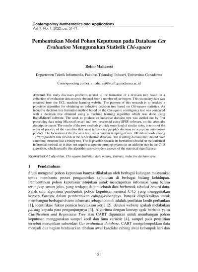 Pembentukan Model Pohon Keputusan Pada Database Car Evaluation