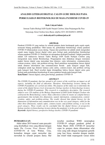 Analisis Literasi Digital Calon Guru Biologi Pada Perkuliahan