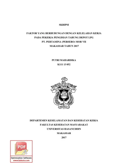 Skripsi Faktor Yang Berhubungan Dengan Kelelahan Kerja Pada Pekerja