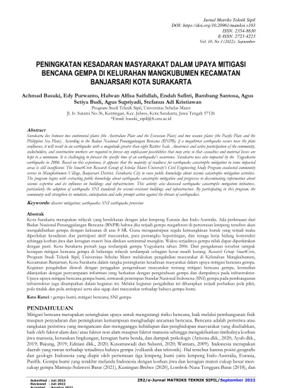 PENINGKATAN KESADARAN MASYARAKAT DALAM UPAYA MITIGASI BENCANA GEMPA DI