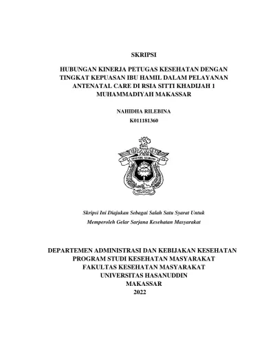 SKRIPSI HUBUNGAN KINERJA PETUGAS KESEHATAN DENGAN TINGKAT KEPUASAN IBU