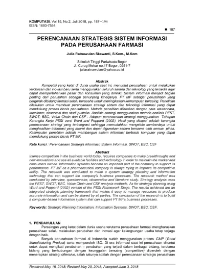 Perencanaan Strategis Sistem Informasi Pada Perusahaan Farmasi