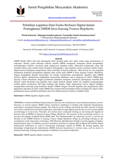 View Of Pelatihan Legalitas Data Usaha Berbasis Digital Dalam