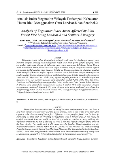 View Of Analisis Index Vegetation Wilayah Terdampak Kebakaran Hutan