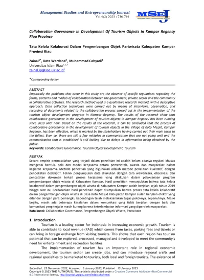 View Of Collaboration Governance In Development Of Tourism Objects In