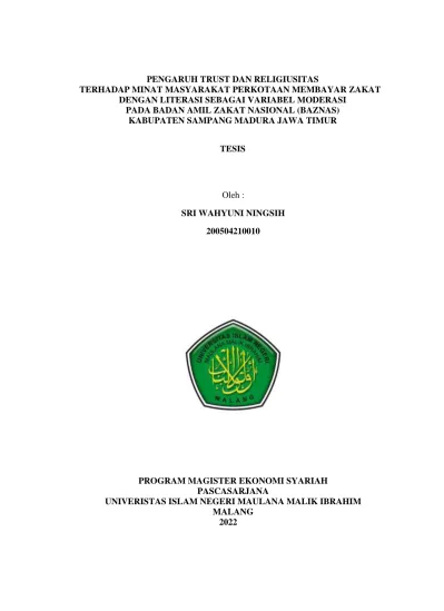 Pengaruh Trust Dan Religiusitas Terhadap Minat Masyarakat Perkotaan