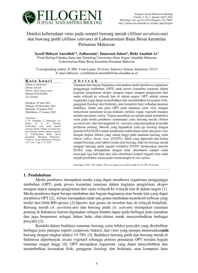 View Of Deteksi Keberadaan Virus Pada Sampel Bawang Merah Allium