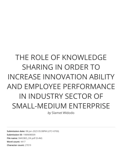 The Role Of Knowledge Sharing In Order To Increase Innovation Ability