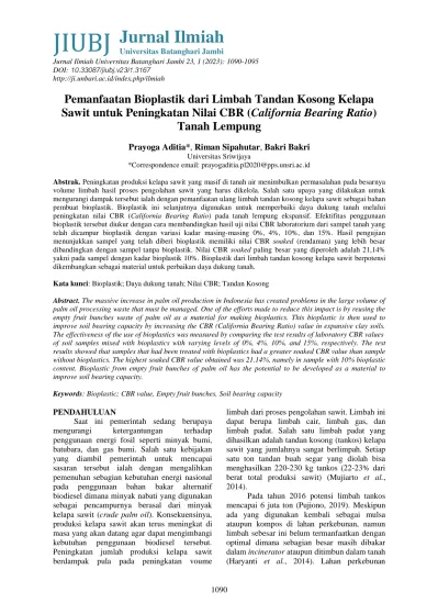 Pemanfaatan Bioplastik Dari Limbah Tandan Kosong Kelapa Sawit Untuk