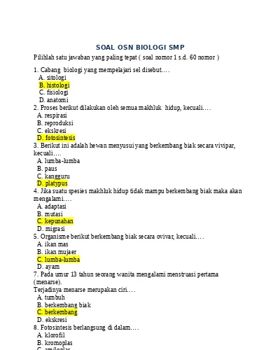 Top Pdf Soal Osn Biologi Smp 123dok Com