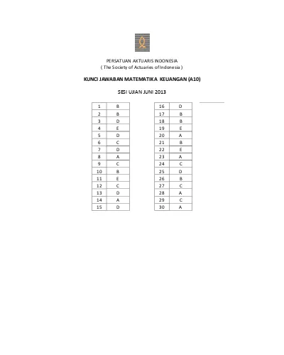 Kunci Jawaban A10 Juni 2016