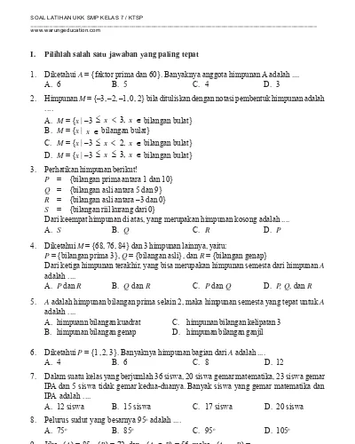 Top Pdf Soal Ukk Matematika Smp Kelas 7 123dok Com