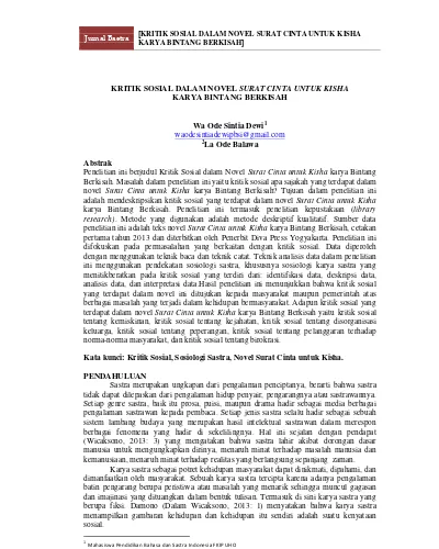 Kata Kunci Kritik Sosial Sosiologi Sastra Novel Surat Cinta Untuk Kisha Pendahuluan Kritik Sosial Dalam Novel Surat Cinta Untuk Kisha Karya Bintang Berkisah