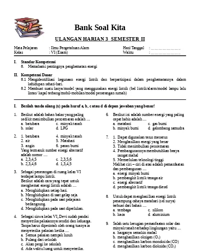 Top Pdf Soal Ulangan Harian Ipa Ke 2 Kelas 4 Sem 123dok Com