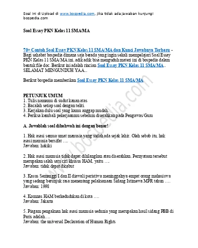 35 Contoh Soal Pg Dan Essay Bahasa Indonesia Kelas 11 Sma Ma Dan Kunci Jawabnya