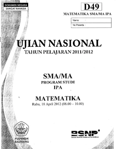 Naskah Soal Un Matematika Ipa Sma 2013 Paket 1