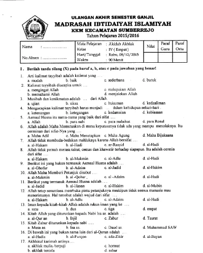 Download Soal Aqidah Akhlak Bab Kalimat Hauqolah Guru Sekolah