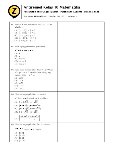 Soal Grafik Fungsi Kuadrat Smp Kelas 9 Pilihan Ganda Jawabanku Id