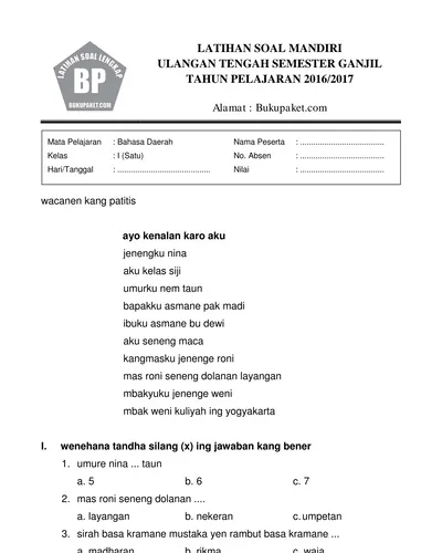 Contoh Soal Cerita Bahasa Bali Kelas 1 Jejak Belajar