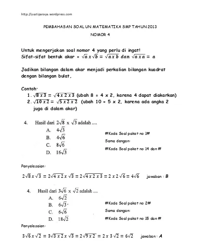 Pembahasan Soal Un Matematika Smp Tahun 2013 Nomor 3