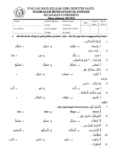 Kisi Kisi Soal Bahasa Arab Kelas X Bab 1 Jawabanku Id