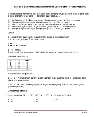 Top Pdf Pembahasan Soal Snmptn Matematika Dasar 2012 123dok Com