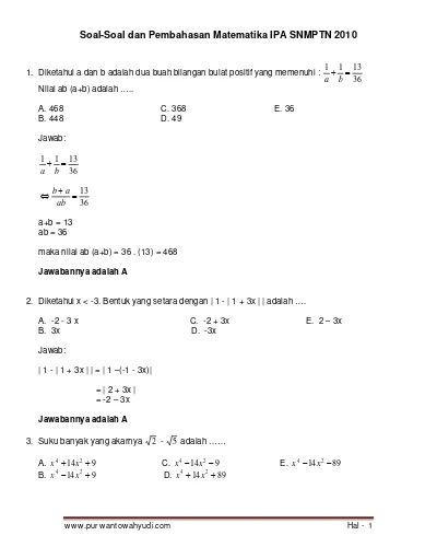 Top Pdf Soal Soal Dan Pembahasan Mtk Dasar Sbmptn Snmptn 2010 123dok Com