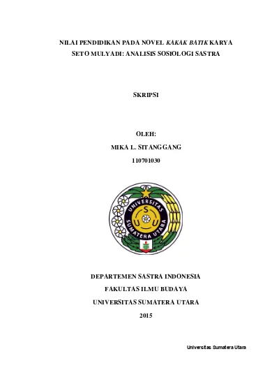 Nilai Pendidikan Pada Novel Kakak Batik Karya Seto Mulyadi Analisis Sosiologi Sastra