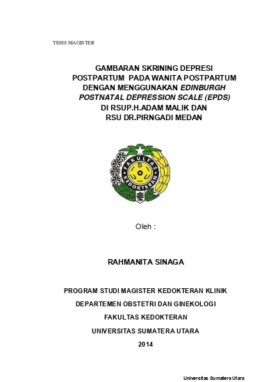 Gambaran Skrining Depresi Postpartum Pada Wanita Postpartum Dengan Menggunakan Edinburgh Postnatal Depression Scale Epds Di Rsup H Adam Malik Dan Rsu Dr Pirngadi Medan