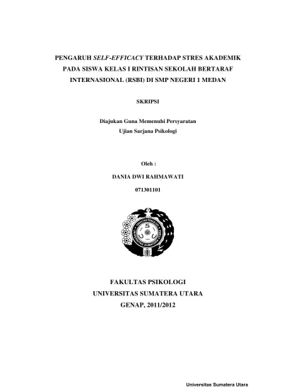 Pengaruh Self Efficacy Terhadap Stres Akademik Pada Siswa Kelas 1 Rintisan Sekolah Bertaraf Internasional Rsbi Di Smp Negeri 1 Medan