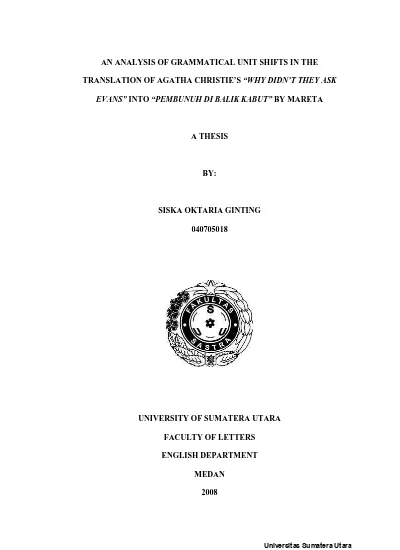 An Analysis Of Grammatical Unit Shifts In The Translation Of Agatha Christie S Why Didn T They Ask Evans Into Pembunuh Di Balik Kabut By Mareta