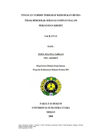 Tinjauan Yuridis Terhadap Kedudukan Benda Tidak Bergerak Sebagai ...