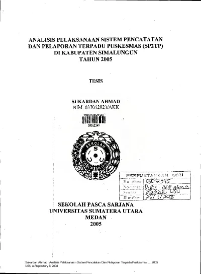 Top Pdf Analisis Pelaksanaan Sistem Pencatatan Dan Pelaporan Terpadu Puskesmas Sp2tp Di Kabupaten Simalungun Tahun 2005 123dok Com